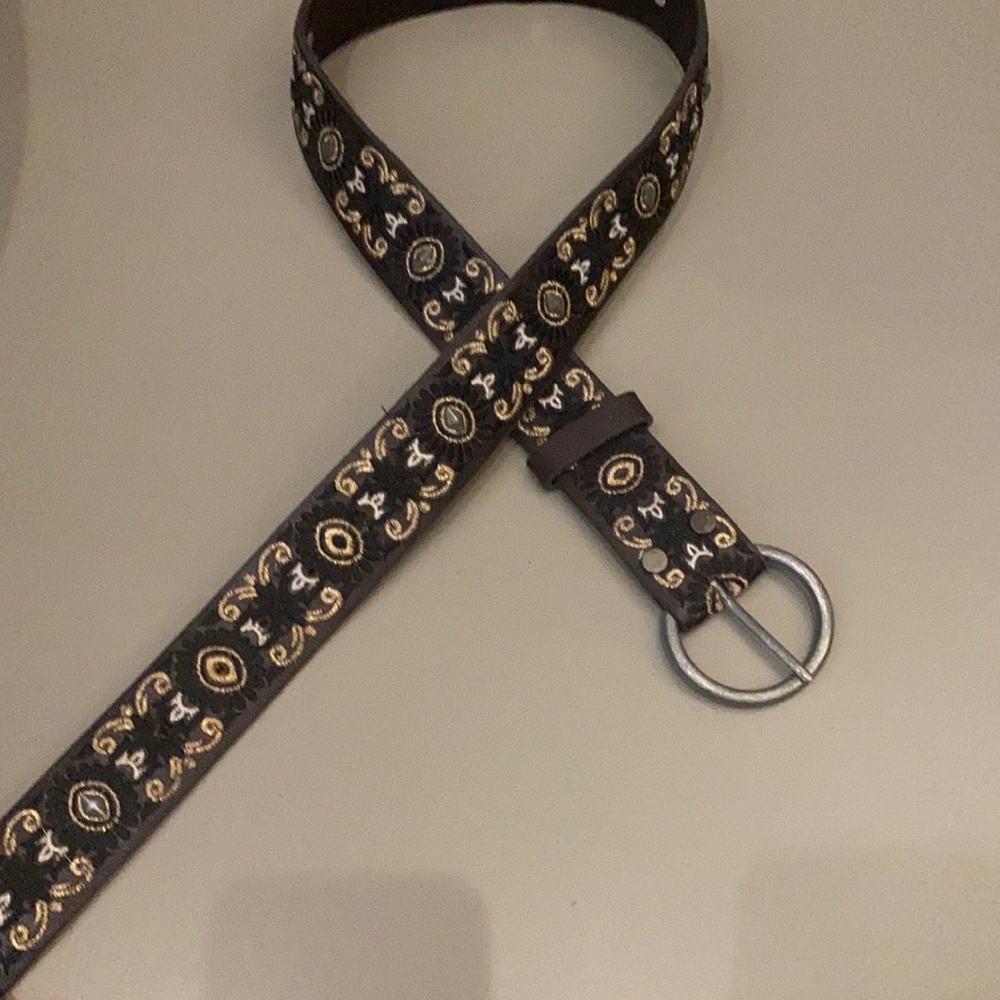LUCKY BRAND EMBROIDERED ESPRESSO BELT